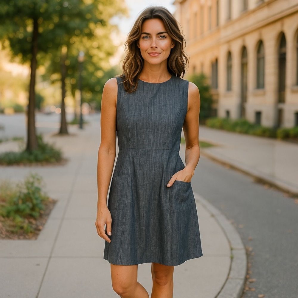 Nooworks Dark Blue Denim Sheath Sleeveless Dress M